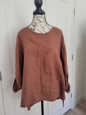 Bellambia 100% Linen Size M Rust Bubblesleeve Lagenlook.